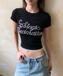 ロゴパール レースクロップドTシャツ カットソー culw887