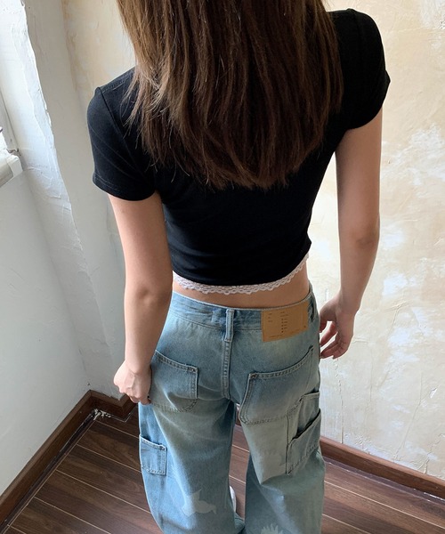 c.u.l(シーユーエル)の「ロゴパール レースクロップドTシャツ カットソー culw887(Tシャツ/カットソー・レディース・グレー/ブラック・S/M)」の9枚目の写真