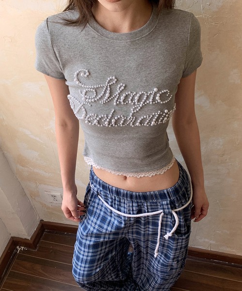c.u.l(シーユーエル)の「ロゴパール レースクロップドTシャツ カットソー culw887(Tシャツ/カットソー・レディース・グレー/ブラック・S/M)」の17枚目の写真