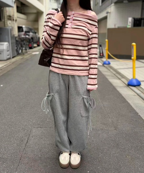 mebole(メボレ)の「オフショルボーダーストラップトップ(Tシャツ/カットソー・レディース・ピンク/グレー・FREE)」の19枚目の写真