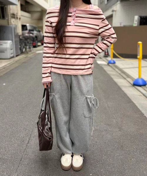 mebole(メボレ)の「オフショルボーダーストラップトップ(Tシャツ/カットソー・レディース・ピンク/グレー・FREE)」の20枚目の写真