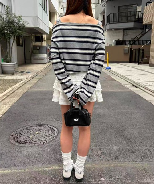 mebole(メボレ)の「オフショルボーダーストラップトップ(Tシャツ/カットソー・レディース・ピンク/グレー・FREE)」の11枚目の写真