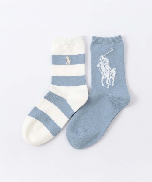 POLO RALPH LAUREN(ポロ ラルフ ローレン)の「≪WEB限定≫【2足セット】POLO RALPH LAUREN CANDY SHOP STRIPE & BIG POLO PLAYER キッズソックス 94821201(ソックス/靴下・キッズ・サックスブルー/レモンイエロー/サーモンピンク・16-18cm/19-21cm)」の2枚目の写真