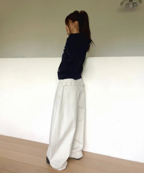 おしゃれスタ(オシャレスタ)の「ウエストベルトデザイン ワイドパンツ(その他パンツ・レディース・ホワイト/ブラック・S/M/L)」の5枚目の写真