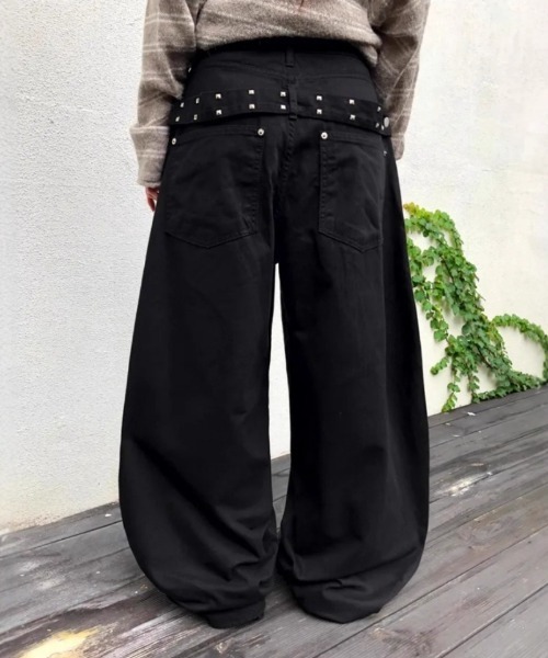 おしゃれスタ(オシャレスタ)の「ウエストベルトデザイン ワイドパンツ(その他パンツ・レディース・ホワイト/ブラック・S/M/L)」の10枚目の写真