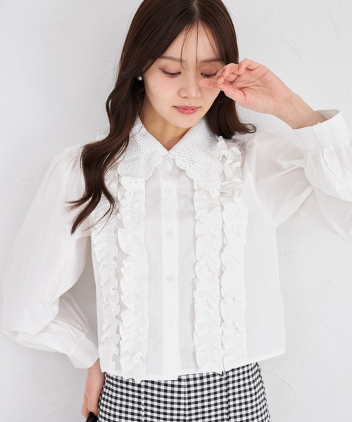 レースフリルブラウス♡新品‼︎ ZOZO限定】レース襟フロントフリルブラウス（シャツ/ブラウス）｜tocco