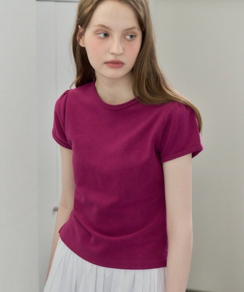 GIUNON(ジウノン)の「scallop pile puff t-shirt / スカラップパイルパフTシャツ(Tシャツ/カットソー・レディース・ブルー/グレー/ブラック/ホワイト/ピンク/パープル・FREE)」の5枚目の写真