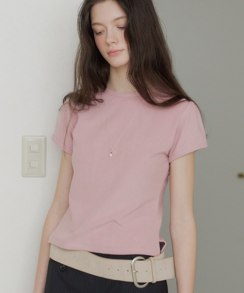 GIUNON(ジウノン)の「scallop pile puff t-shirt / スカラップパイルパフTシャツ(Tシャツ/カットソー・レディース・ブルー/グレー/ブラック/ホワイト/ピンク/パープル・FREE)」の6枚目の写真