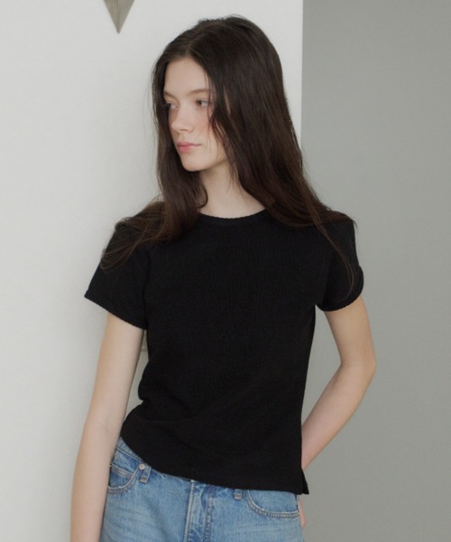 GIUNON(ジウノン)の「scallop pile puff t-shirt / スカラップパイルパフTシャツ(Tシャツ/カットソー・レディース・ブルー/グレー/ブラック/ホワイト/ピンク/パープル・FREE)」の13枚目の写真
