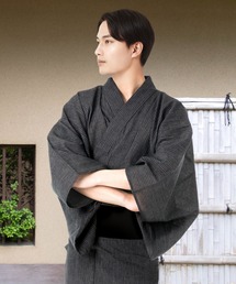 KYOETSU | メンズ しじら浴衣 6点セット ( 浴衣 + 帯 + 下駄 + 腰紐 + 信玄袋 + 扇子 )(浴衣)