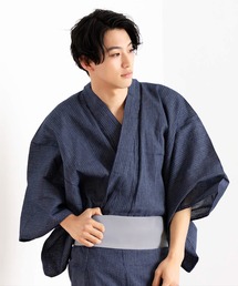 KYOETSU（キョウエツ）の「メンズ しじら浴衣 6点セット ( 浴衣 + 帯 + 下駄 + 腰紐 + 信玄袋 + 扇子 )（浴衣）」