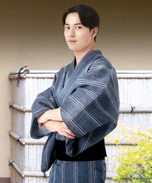 KYOETSU（キョウエツ）の「メンズ しじら浴衣 6点セット ( 浴衣 + 帯 + 下駄 + 腰紐 + 信玄袋 + 扇子 )（浴衣）」