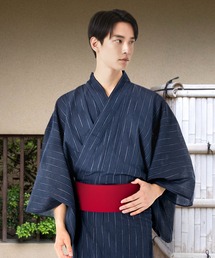 KYOETSU（キョウエツ）の「メンズ しじら浴衣 6点セット ( 浴衣 + 帯 + 下駄 + 腰紐 + 信玄袋 + 扇子 )（浴衣）」