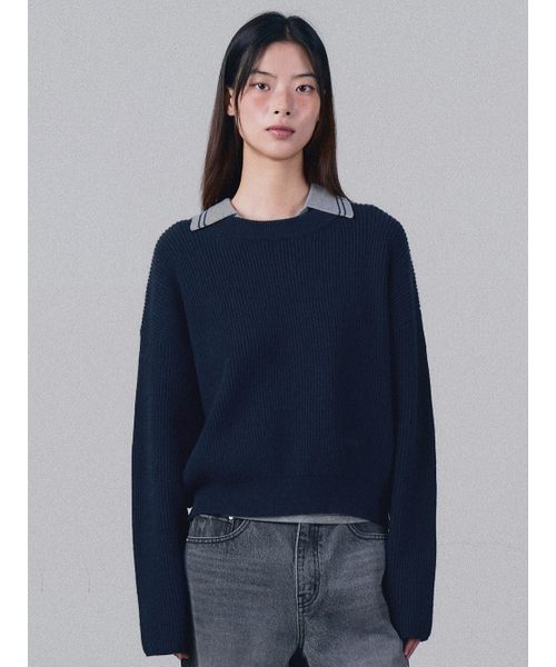 ANNEHEARTS（アンハーツ）の「Bottom Logo Solid Knit Navy（ニット/セーター・レディース・その他・FREE）」の4枚目の写真