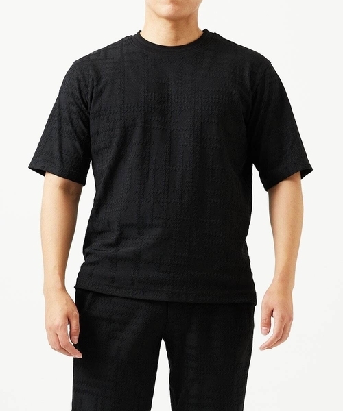 MICHEL KLEIN HOMME   （ミッシェルクランオム）の「【セットアップ】ジャカードクルーネック半袖カットソー（Tシャツ/カットソー・メンズ・ブラック/ホワイト・MEDIUM/LARGE/X-LARGE）」の2枚目の写真