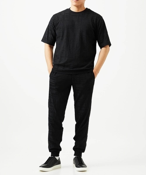 MICHEL KLEIN HOMME   （ミッシェルクランオム）の「【セットアップ】ジャカードクルーネック半袖カットソー（Tシャツ/カットソー・メンズ・ブラック/ホワイト・MEDIUM/LARGE/X-LARGE）」の4枚目の写真
