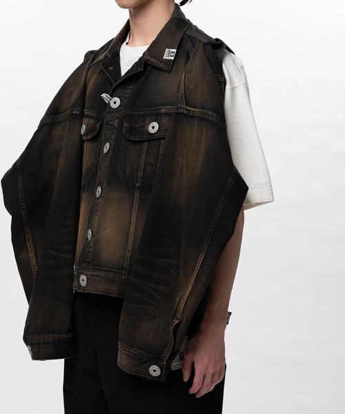 Maison MIHARA YASUHIRO（メゾンミハラヤスヒロ）の「【MIHARAYASUHIRO/ミハラヤスヒロ】Vest Combined Denim Jacket (A16BL023 DENIM JACKET)（デニムジャケット・メンズ・ブラック・44）」の7枚目の写真