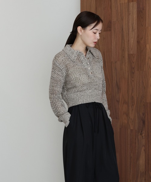 J by blue(ジェイバイブルー)の「クロシェメッシュポロニット(ニット/セーター・レディース・ブラック系/ベージュ系/アイボリー・MEDIUM)」の7枚目の写真
