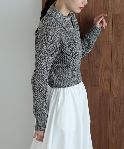 J by blue(ジェイバイブルー)の「クロシェメッシュポロニット(ニット/セーター・レディース・ブラック系/ベージュ系/アイボリー・MEDIUM)」の13枚目の写真