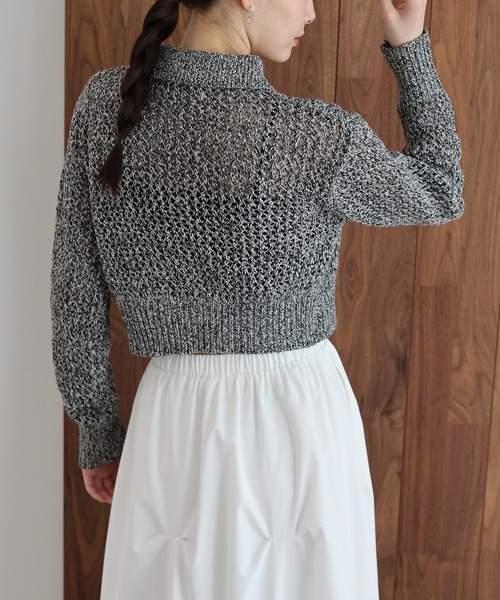 J by blue(ジェイバイブルー)の「クロシェメッシュポロニット(ニット/セーター・レディース・ブラック系/ベージュ系/アイボリー・MEDIUM)」の14枚目の写真