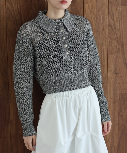 J by blue(ジェイバイブルー)の「クロシェメッシュポロニット(ニット/セーター・レディース・ブラック系/ベージュ系/アイボリー・MEDIUM)」の12枚目の写真