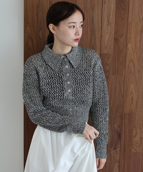 J by blue(ジェイバイブルー)の「クロシェメッシュポロニット(ニット/セーター・レディース・ブラック系/ベージュ系/アイボリー・MEDIUM)」の15枚目の写真