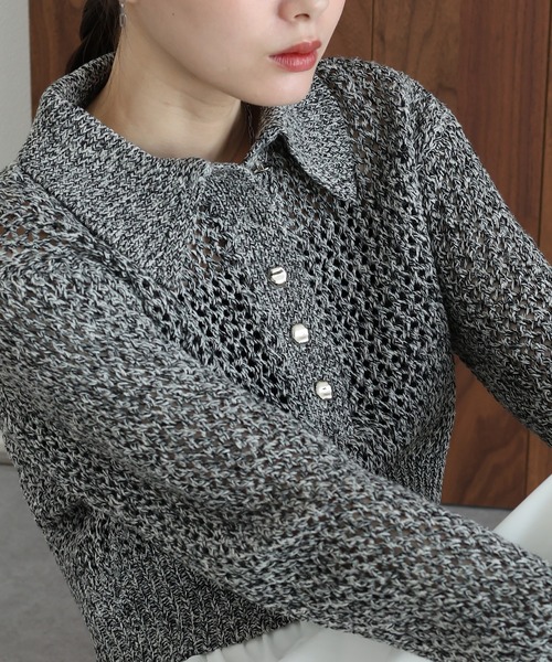 J by blue(ジェイバイブルー)の「クロシェメッシュポロニット(ニット/セーター・レディース・ブラック系/ベージュ系/アイボリー・MEDIUM)」の17枚目の写真