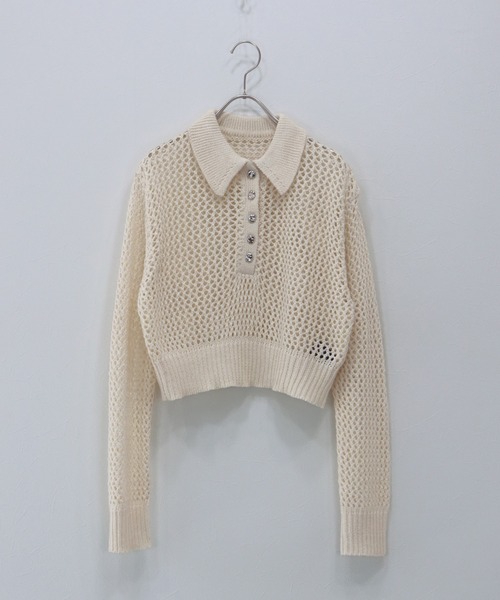 J by blue(ジェイバイブルー)の「クロシェメッシュポロニット(ニット/セーター・レディース・ブラック系/ベージュ系/アイボリー・MEDIUM)」の19枚目の写真