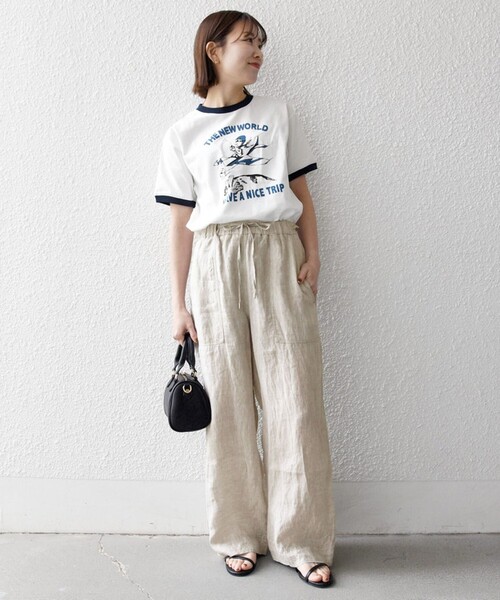 SHIPS any(シップス エニィ)の「【SHIPS any別注】THE KNiTS:〈洗濯機可能〉ロゴ プリント リンガー TEE(Tシャツ/カットソー・レディース・ブラウン/ホワイト・ONE SIZE)」の3枚目の写真