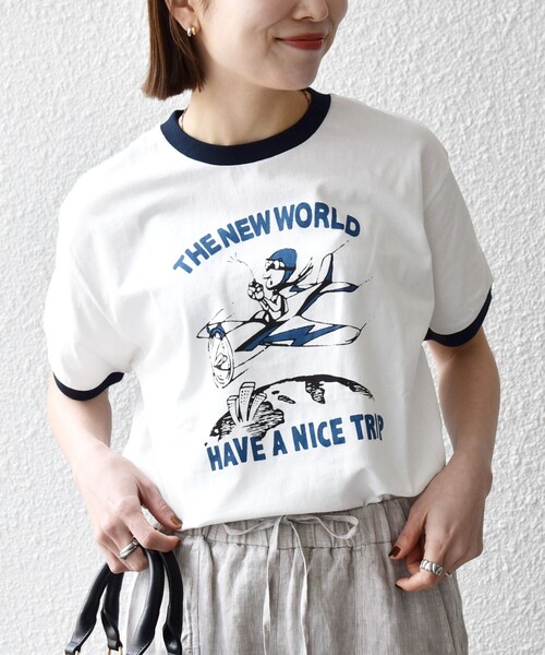SHIPS any(シップス エニィ)の「【SHIPS any別注】THE KNiTS:〈洗濯機可能〉ロゴ プリント リンガー TEE(Tシャツ/カットソー・レディース・ブラウン/ホワイト・ONE SIZE)」の6枚目の写真