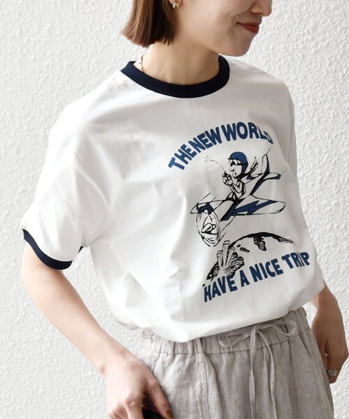 SHIPS any(シップス エニィ)の「【SHIPS any別注】THE KNiTS:〈洗濯機可能〉ロゴ プリント リンガー TEE(Tシャツ/カットソー・レディース・ブラウン/ホワイト・ONE SIZE)」の7枚目の写真