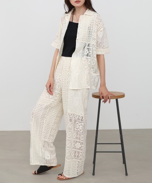Bab(バブ)の「【サイズ展開あり/セットアップ対応】パッチワークレースパンツ(その他パンツ・レディース・ブラック/ホワイト系その他・M)」の4枚目の写真