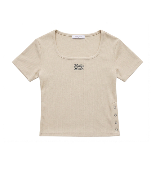 muahmuah（ムーアムーア）の「スリットボタンクロップ半袖Tシャツ [6色]（Tシャツ/カットソー・レディース・アイボリー/ブラック/グレー/ベージュ/ネイビー/チャコール・FREE）」の12枚目の写真