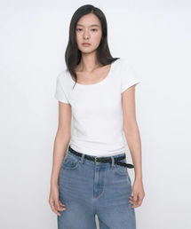 ウィメンズスリムスクープネックTシャツ[ホワイト]