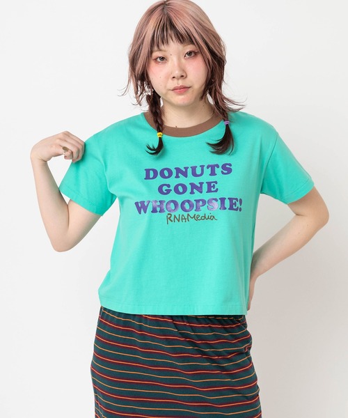 RNA（アールエヌエー）の「M2691 DONUTSロゴクレリックミニT（Tシャツ/カットソー・レディース・ホワイト/ミント/スミクロ・MEDIUM）」の6枚目の写真