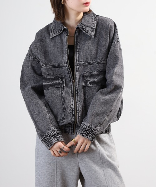 mitis(ミティス)の「mitis 10oz デニム フライトジャケット フロントジップ Gジャン デニムジャケット(デニムジャケット・レディース・ライトブルー/ブラック/インディゴブルー・M)」の10枚目の写真