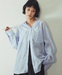 フード付きオンブレチェックシャツ