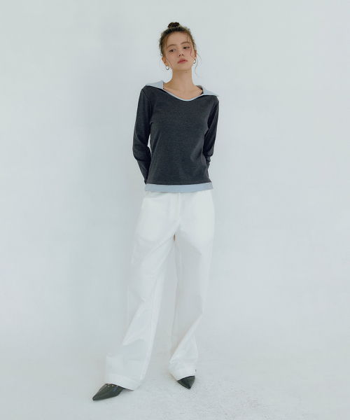 MICANE(ミケーネ)の「ミアコントラストカラーUネックTシャツ(Tシャツ/カットソー・レディース・ブラック/チャコール・SMALL/MEDIUM/LARGE/X-LARGE)」の4枚目の写真