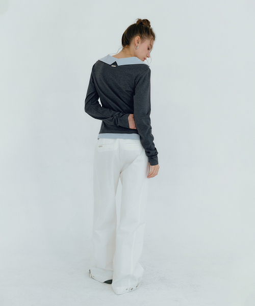 MICANE(ミケーネ)の「ミアコントラストカラーUネックTシャツ(Tシャツ/カットソー・レディース・ブラック/チャコール・SMALL/MEDIUM/LARGE/X-LARGE)」の5枚目の写真
