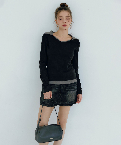 MICANE(ミケーネ)の「ミアコントラストカラーUネックTシャツ(Tシャツ/カットソー・レディース・ブラック/チャコール・SMALL/MEDIUM/LARGE/X-LARGE)」の7枚目の写真
