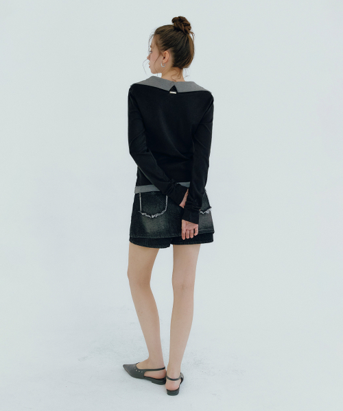 MICANE(ミケーネ)の「ミアコントラストカラーUネックTシャツ(Tシャツ/カットソー・レディース・ブラック/チャコール・SMALL/MEDIUM/LARGE/X-LARGE)」の9枚目の写真