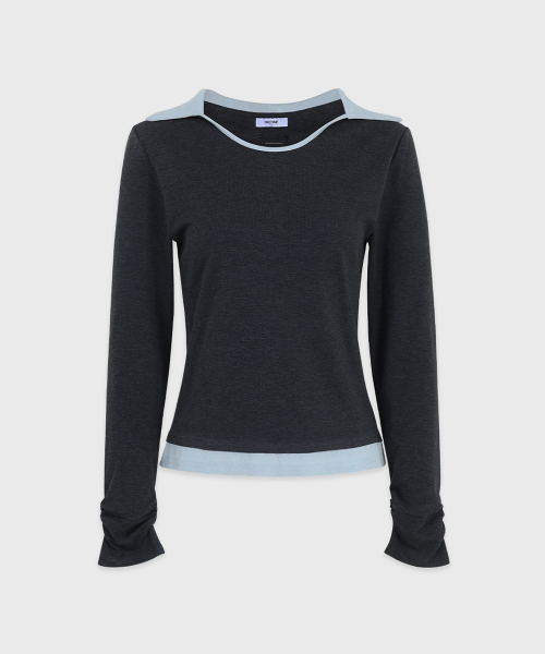 MICANE(ミケーネ)の「ミアコントラストカラーUネックTシャツ(Tシャツ/カットソー・レディース・ブラック/チャコール・SMALL/MEDIUM/LARGE/X-LARGE)」の10枚目の写真