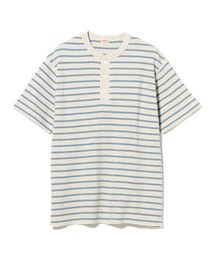 Healthknit(�w���X�j�b�g)�́y�ʒ��zHealthknit / Honeycomb Thermal Henry Neck T-shirt Horizontal Stripe(T�V���c/�J�b�g�\�[)