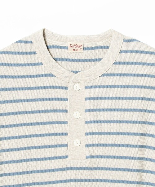 Healthknit(ヘルスニット)の「【別注】Healthknit / Honeycomb Thermal Henry Neck T-shirt Horizontal Stripe(Tシャツ/カットソー・メンズ・その他/その他1・S/M/L/XL)」の4枚目の写真