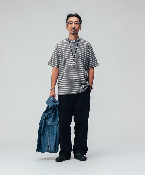 Healthknit(ヘルスニット)の「【別注】Healthknit / Honeycomb Thermal Henry Neck T-shirt Horizontal Stripe(Tシャツ/カットソー・メンズ・その他/その他1・S/M/L/XL)」の12枚目の写真