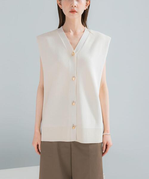 URBAN RESEARCH ROSSO WOMEN(アーバンリサーチ ロッソ)の「ショルダータックニットベスト(ベスト・レディース・アイボリー/ダークブラウン・FREE)」の8枚目の写真