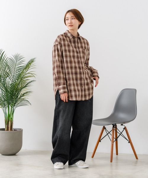 fort point(フォーポイント)の「【C-FORT POINT/フォートポイント】ベーシックチェックシャツ レギュラーカラー チェック柄 長袖 定番 カジュアル(シャツ/ブラウス・レディース・ブラック/グレー/ネイビー/ベージュ/ブラウン・FREE)」の14枚目の写真