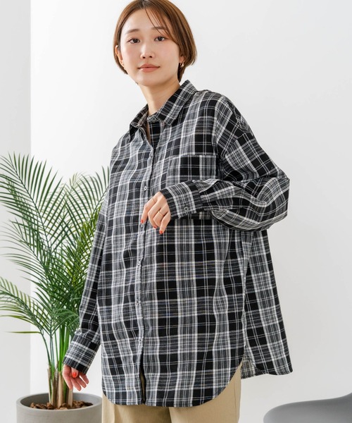 fort point(フォーポイント)の「【C-FORT POINT/フォートポイント】ベーシックチェックシャツ レギュラーカラー チェック柄 長袖 定番 カジュアル(シャツ/ブラウス・レディース・ブラック/グレー/ネイビー/ベージュ/ブラウン・FREE)」の6枚目の写真