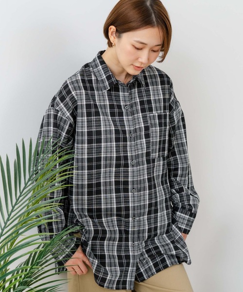 fort point(フォーポイント)の「【C-FORT POINT/フォートポイント】ベーシックチェックシャツ レギュラーカラー チェック柄 長袖 定番 カジュアル(シャツ/ブラウス・レディース・ブラック/グレー/ネイビー/ベージュ/ブラウン・FREE)」の7枚目の写真