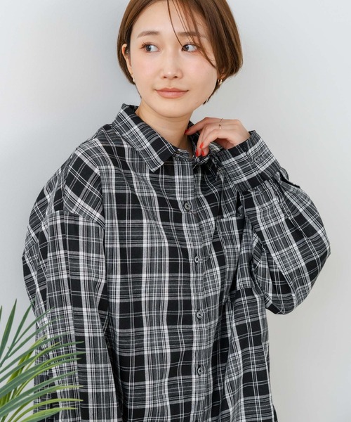 fort point(フォーポイント)の「【C-FORT POINT/フォートポイント】ベーシックチェックシャツ レギュラーカラー チェック柄 長袖 定番 カジュアル(シャツ/ブラウス・レディース・ブラック/グレー/ネイビー/ベージュ/ブラウン・FREE)」の8枚目の写真